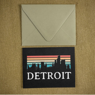 Detroit Michigan Retro Vintage Sunset Skyline Postcard