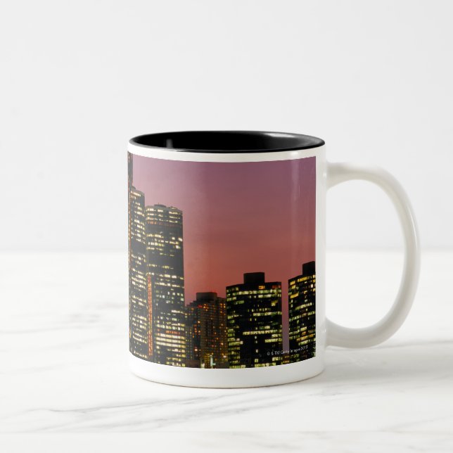 Detroit, Michigan Skyline at Night Two-Tone Coffee Mug (Right)