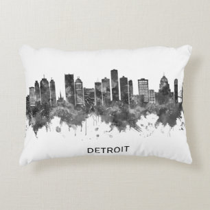 Detroit Michigan Skyline BW Accent Pillow