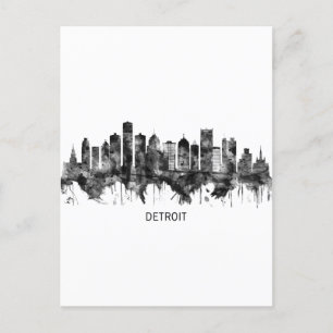 Detroit Michigan Skyline BW Holiday Postcard