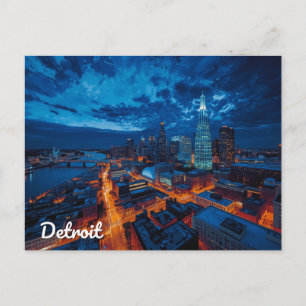 Detroit Michigan Skyline City Art Postcard
