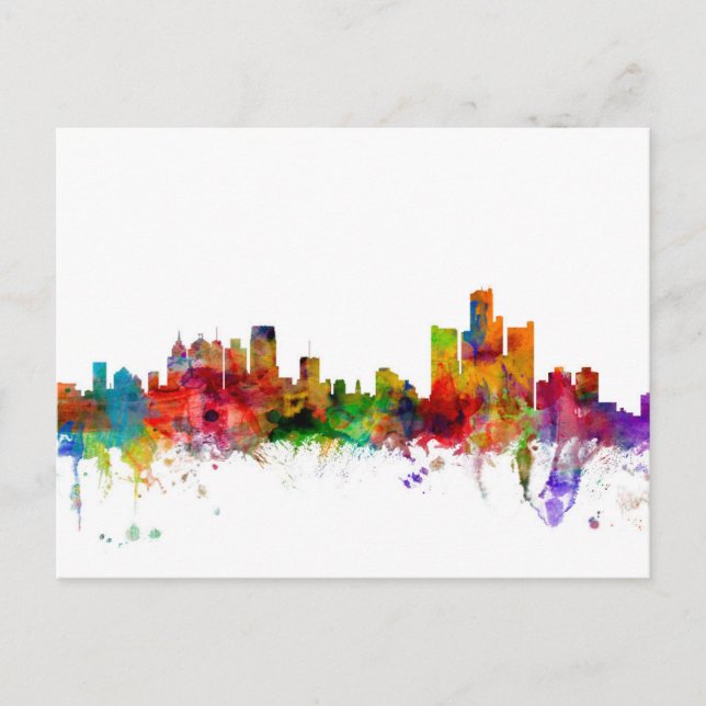 Detroit Michigan Skyline Postcard (Front)