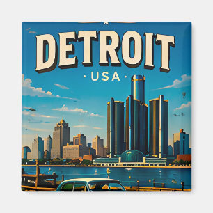 Detroit Michigan Skyline Souvenir  Magnet