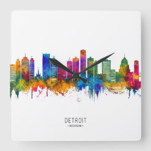 Detroit Michigan Skyline Square Wall Clock