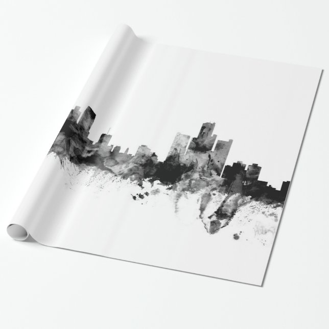 Detroit Michigan Skyline Wrapping Paper (Unrolled)