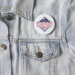 Detroit Michigan United States Skyline Vintage USA 2 Inch Round Button