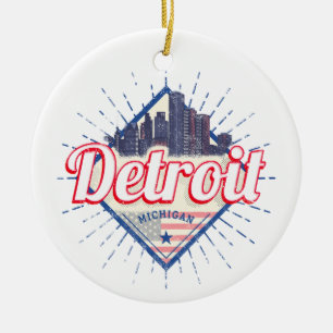 Detroit Michigan United States Skyline Vintage USA Ceramic Ornament
