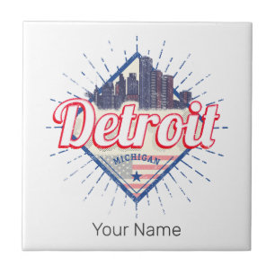Detroit Michigan United States Skyline Vintage USA Tile