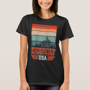 Detroit Michigan USA Retro Vintage Sunset Skyline  T-Shirt