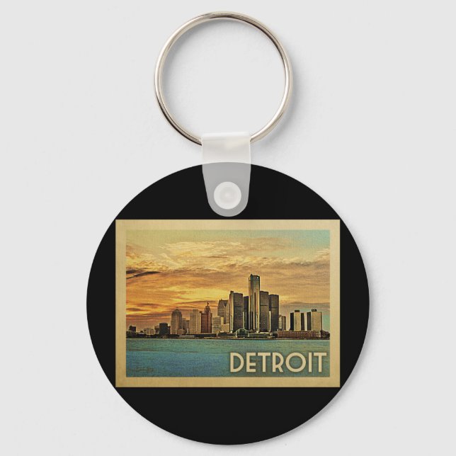 Detroit Michigan Vintage Travel Keychain (Front)
