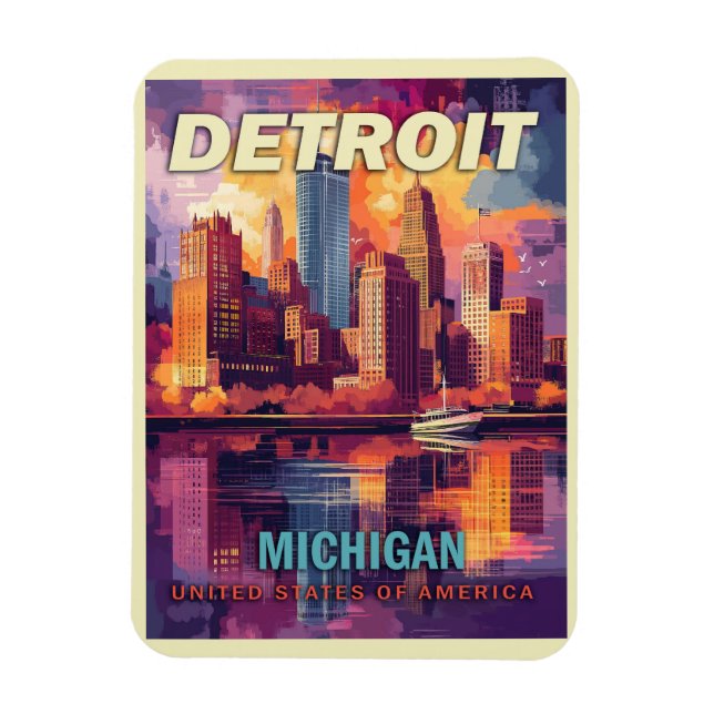 Detroit, Michigan | Vintage Travel Magnet (Vertical)