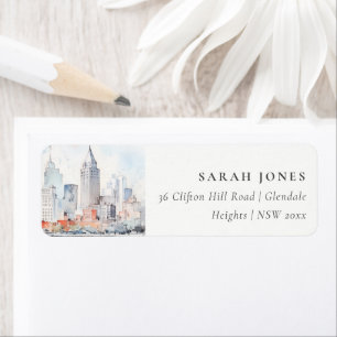 Detroit Michigan Watercolor Landscape Address
