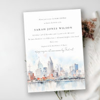 Detroit Michigan Watercolor Scape Baby Shower