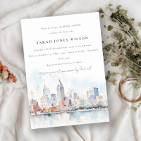 Detroit Michigan Watercolor Scape Bridal Shower