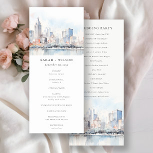 Detroit Michigan Watercolor Scape Wedding Program