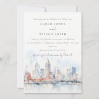 Detroit Michigan Watercolor Scape Wedding Shower