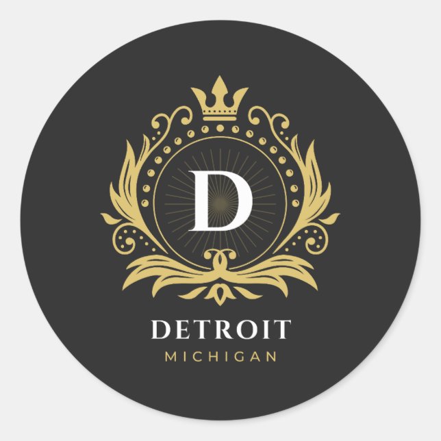Detroit Monogram Classic Round Sticker (Front)