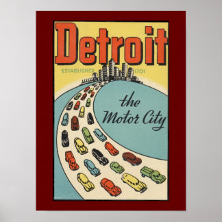 Detroit motor city poster vintage art posters