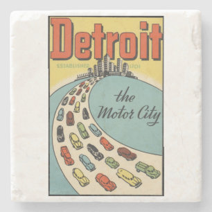 Detroit motor city vintage art stone coaster