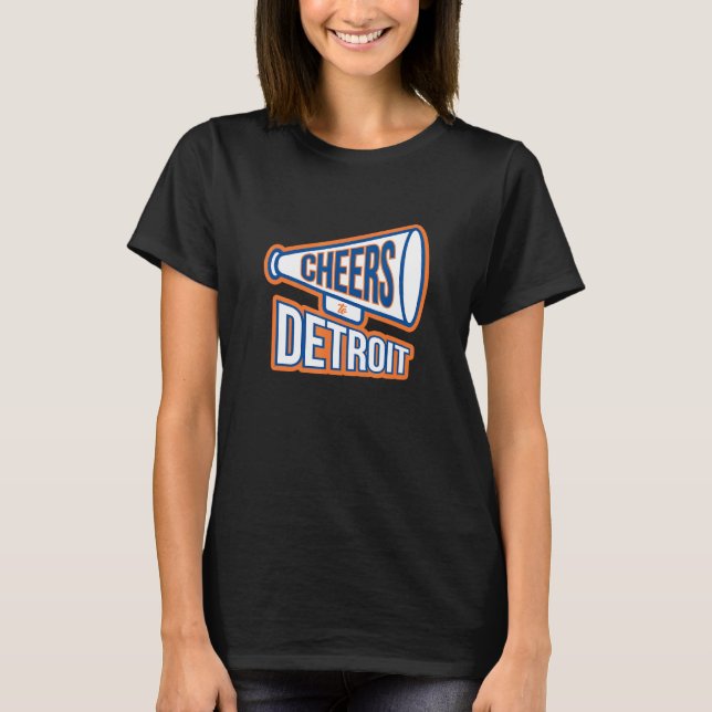 Detroit Navy Blue And Orange Megaphone T-Shirt (Front)