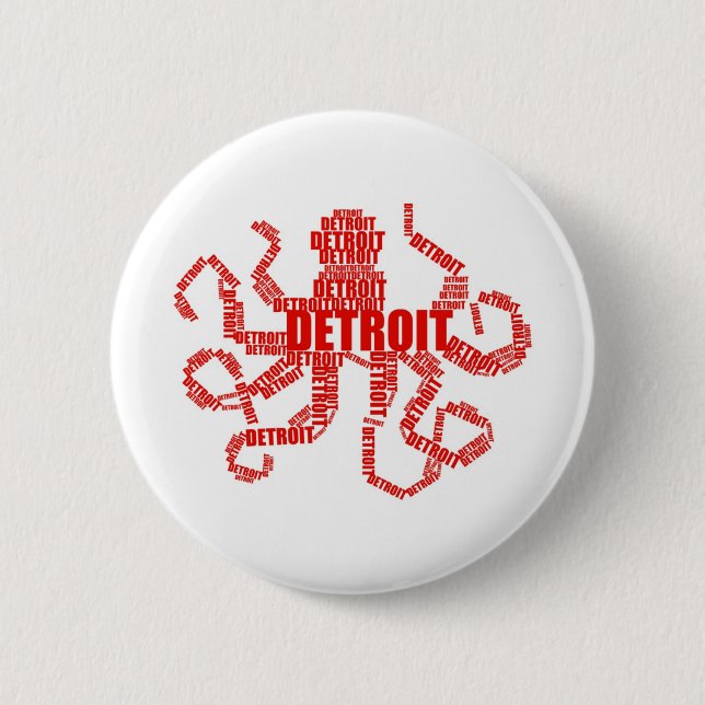 Detroit Octopus 2 Inch Round Button (Front)