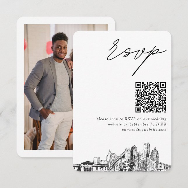 Detroit QR Code Wedding Small RSVP Enclosure Card (Front/Back)