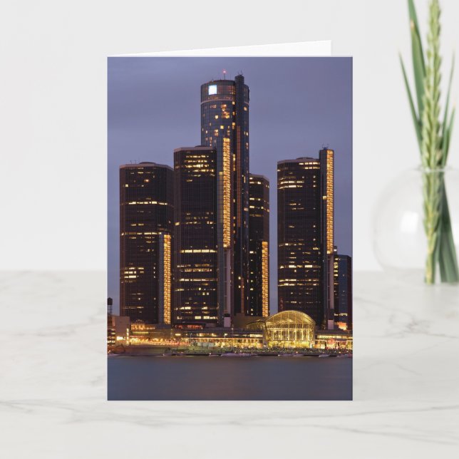 Detroit Renaissance Centre At Dusk Card (Front)