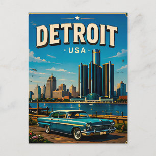Detroit Riverwalk Skyline Travel Keepsake Postcard