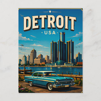 Detroit Riverwalk Skyline Travel Keepsake Postcard