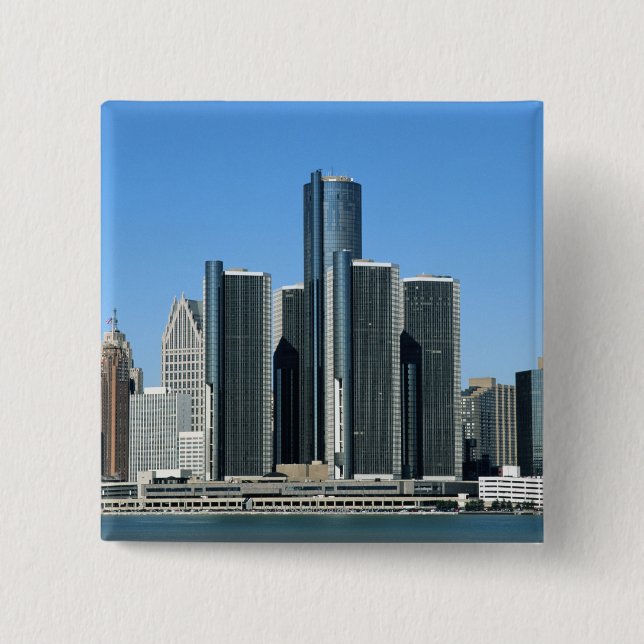 Detroit Skyline 4 2 Inch Square Button (Front)