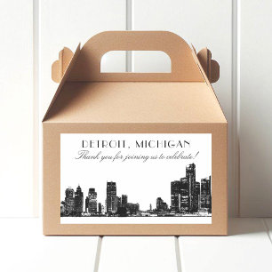 Detroit Skyline Art Deco Thank You Wedding Sticker