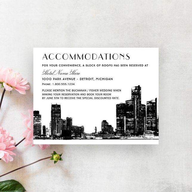 Detroit Skyline Art Deco Wedding Accommodations Enclosure Card (Creator Uploaded)