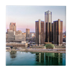 Detroit Skyline at Dawn Tile Coaster