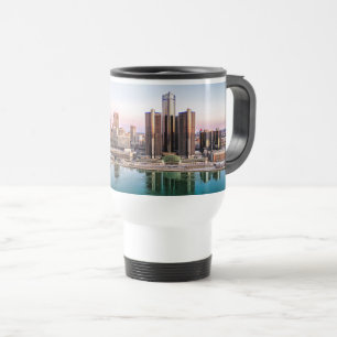 Detroit Skyline at Dawn Travel Mug