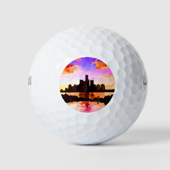 Detroit Skyline at Sunset Golf Balls (Front)