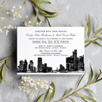 Detroit Skyline Black Art Deco Wedding