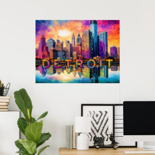 Detroit Skyline Colourful Abstract Art Poster