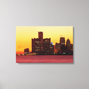 Detroit skyline in colorful sunset canvas print