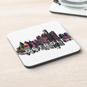 Detroit skyline in graffiti Beverage Coaster