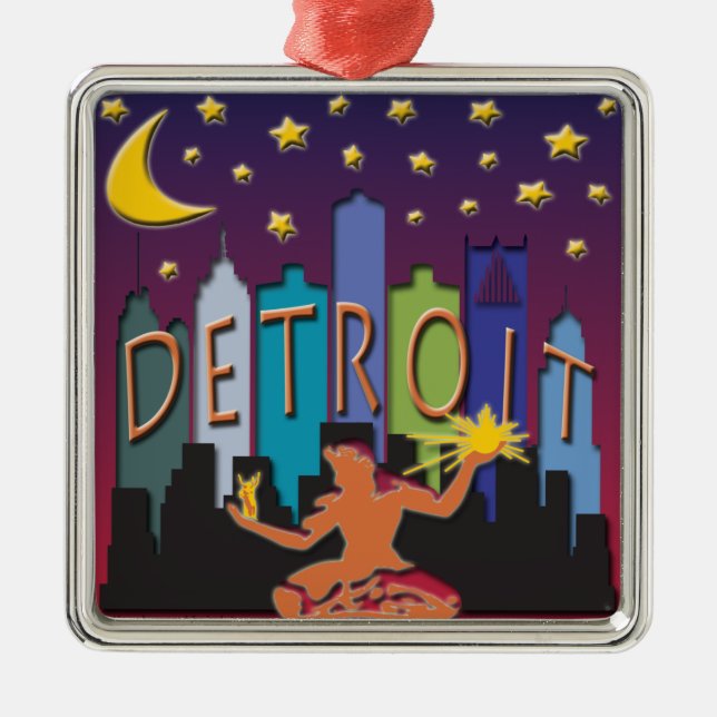 Detroit Skyline Mega Colour Metal Ornament (Front)