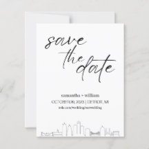 Detroit Skyline MINIMALIST Save The Date