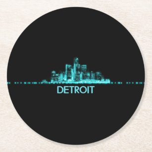 Detroit Skyline Round Paper Coaster