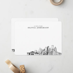 Detroit Skyline Sketch Personalized Note Cards