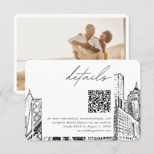 Detroit Skyline Small Wedding Details QR Code RSVP Enclosure Card