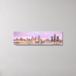 Detroit Skyline Sunset View From Windsor Canvas Print