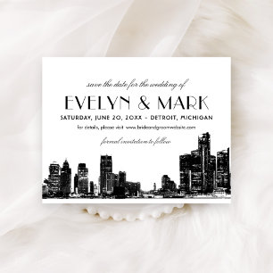 Detroit Skyline Vintage Art Deco Black Wedding Save The Date