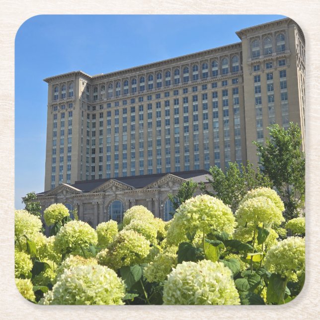 Detroit Train Station Square Paper Coaster (Front)