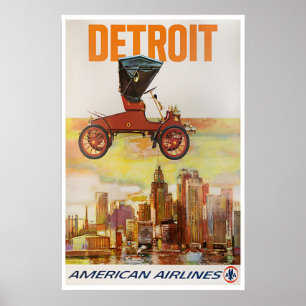 Detroit Travel Poster Art American Airlines Print