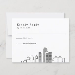 Detroit Wedding   Stylized Skyline RSVP Card