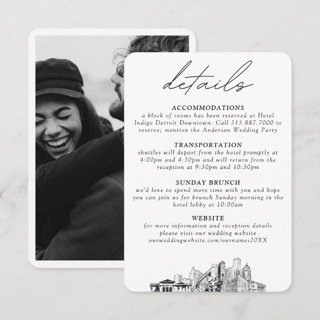 Detroit Wedding Vertical Details Small Enclosure Card (Front/Back)